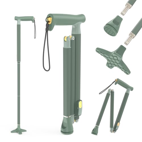 Michael Graves Quick Fold Walking Cane for Men and Women - Foldable Walking Stick for Stability and Style - Collapsible Folding Cane - Walking Sticks for Seniors & Adults - color: Sage Green