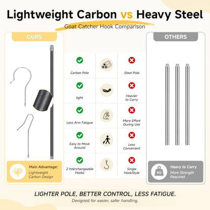 Lightweight Sheep Catcher Hook, 45"Carbon Shaft Leg Neck Goat Grabber Crook