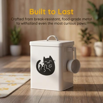 Galvanized Iron Pet Food Container Moistureproof Pet Snack Organizer Airtight Seal Dry Food Storage for Cats and Dogs(White) - color: White