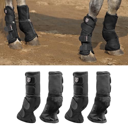 Harrison Howard Horse Leg Guard Stomp Reduction Hook and Loop Closures Rubbing Prevention - color: Classic Black, size: Warmblood X-Large (Pack of 4)