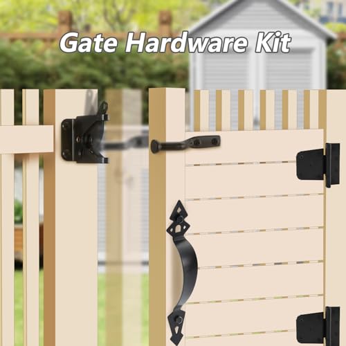 Fence Gate Hardware Kit, 3-1/2" Heavy Duty Gate Hinges, Latch and Handle