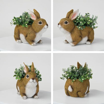 HAUCOZE Rabbit Planter Succulent Pot Animal Statue Modern Decor 8.7 Inch