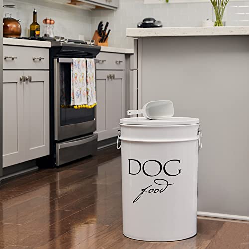 Harry Barker Classic White Dog Food Storage Canister – Medium, Airtight Stainless Steel Pet Food Container, Holds Up to 22 lbs Dry Dog Food, Kitchen Counter & Pantry Storage - White - color: White