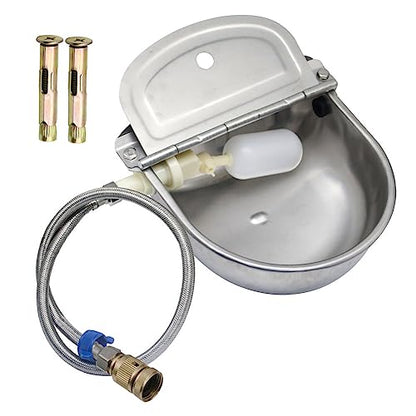 Automatic Livestock Waterer, 304 Stainless Steel with Float Valve, Animal Watering Bowl for Dogs, Horses, Goats, Cattle, Pigs & Chickens, Wall & Ground Mount, Includes 3/4" Adaptor & Water Pipe