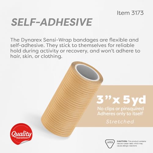 Dynarex Sensi-Wrap Self-Adhesive Bandages, 24-Pack, 3" x 5 Yards, Tan, Latex, Colored Elastic Cohesive Athletic Tape, Tattoo Grip & Vet Wrap
