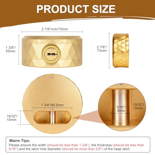 Puck Lock with Hasp | for RVs, Trucks, Trailers, Vans, Heavy Duty Security Lock - color: Gold