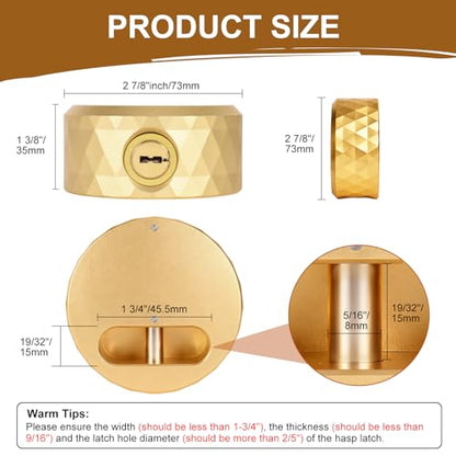 Puck Lock with Hasp | for RVs, Trucks, Trailers, Vans, Heavy Duty Security Lock - color: Gold
