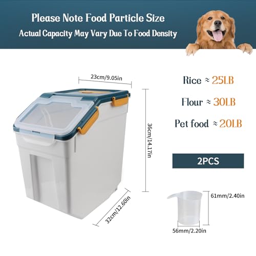 Large Flour Storage Container Bin 25lb, 2Pack Airtight Rice Storage Containers with Wheels Seal Locking Lid, BPA Free with Measuring Cup&Scoop for Flour, Rice, Grain(Blue) - color: Blue