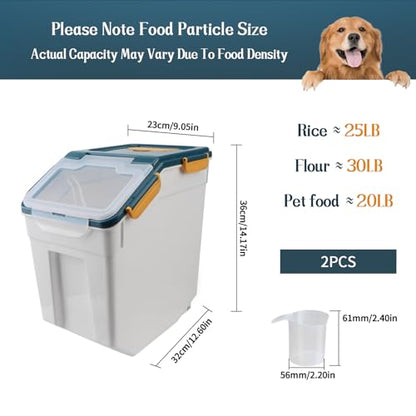 Large Flour Storage Container Bin 25lb, 2Pack Airtight Rice Storage Containers with Wheels Seal Locking Lid, BPA Free with Measuring Cup&Scoop for Flour, Rice, Grain(Blue) - color: Blue