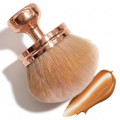 Kabuki Self Tanner Brush – Round Dome Blending Brush for Face & Body, Palm-Grip Applicator for Smooth, Streak-Free Tan | Soft Synthetic Bristles, Washable & Reusable (Gold) - color: Gold