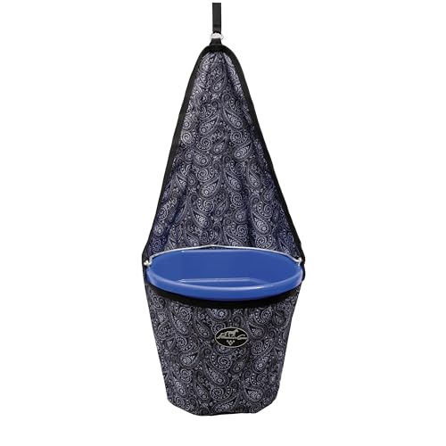 Professional's Choice Hanging Bucket Holder | Fits 5 Gallon Bucket | Hang Water Bucket on Trailer for Horses | 600D Polyester | Paisely/Black - color: Paisley/Black
