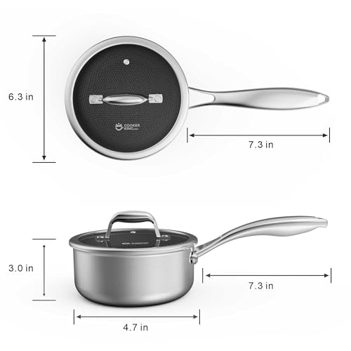 COOKER KING 1.5 Quart Stainless Steel Saucepan, Nonstick Sauce Pan, Ceramic Suce Pot with Tempered Glass Lid, Induction Pot Compatible with All Cooktops, Dishwasher & Oven Safe(PFAS/PFOA/PTFE Free) - size: 1.5 Quarts