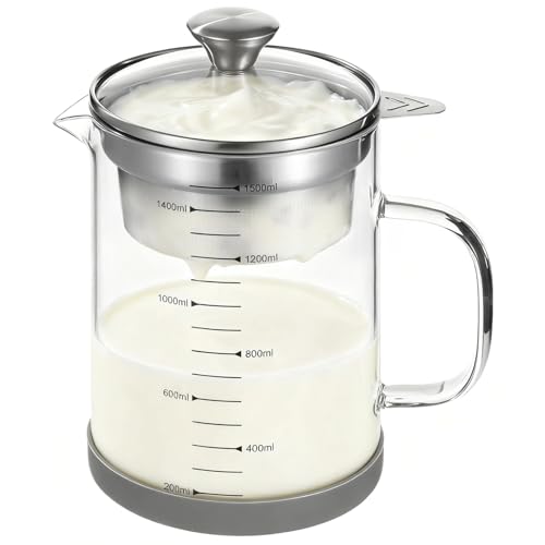Greek Yogurt Strainer, 50 oz Nut Milk Strainer, Juice Food Strainer, Glass Teapot with Mesh Strainer, Iced Tea Pitcher, 1500 ml Heat & Cold Resistant High Borosilicate Glass Jug with Handle and Lid