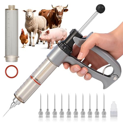 NEWTRY 50ML Continuous Livestock Syringe Adjustable Poultry with 10 Needles - size: 50ML