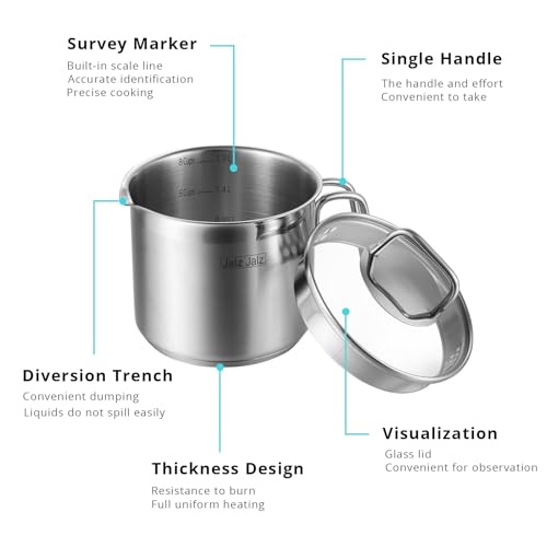 JALZ JALZ 2 Qt Stainless Steel Saucepan with Glass Lid for Induction, Boiling Egg