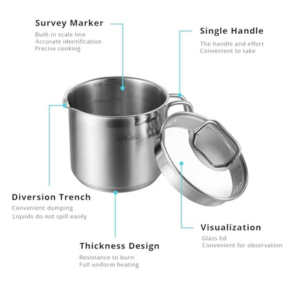 JALZ JALZ 2 Qt Stainless Steel Saucepan with Glass Lid for Induction, Boiling Egg