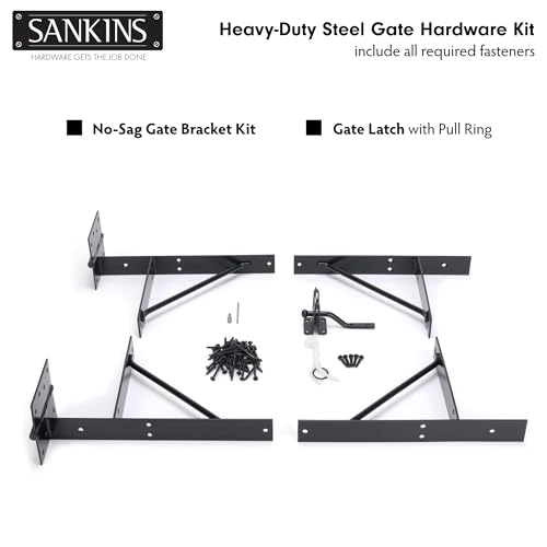 2 Set Anti Sag Corner Brace Bracket, Heavy Duty Frame Kit with Self-Locking Latch, Black Hardware for Wooden Fence, Shed Doors, Driveway Gates, Corral Gates, Wood Windows
