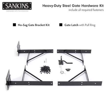2 Set Anti Sag Corner Brace Bracket, Heavy Duty Frame Kit with Self-Locking Latch, Black Hardware for Wooden Fence, Shed Doors, Driveway Gates, Corral Gates, Wood Windows
