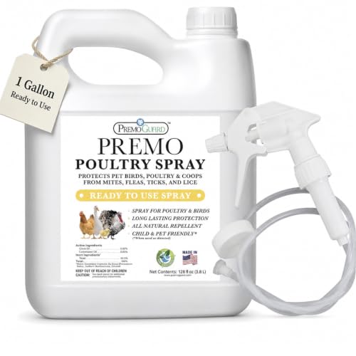 Premo Guard Natural Poultry Spray – Kills Scaly Leg Mites, Fleas, & Lice | Chicken, Duck, Geese Pests, Spray Directly on Birds and Coops, Natural Plant Based Oils, Control & Prevention - size: 128 Fl Oz (Pack of 1)