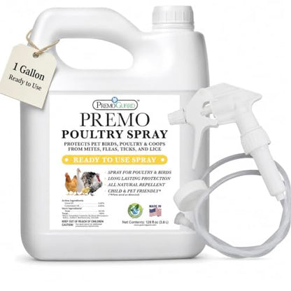 Premo Guard Natural Poultry Spray – Kills Scaly Leg Mites, Fleas, & Lice | Chicken, Duck, Geese Pests, Spray Directly on Birds and Coops, Natural Plant Based Oils, Control & Prevention - size: 128 Fl Oz (Pack of 1)