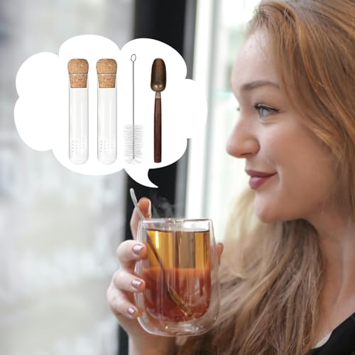 2 PCS Glass Loose Tea Infuser with Cork Lid Spoon Brush