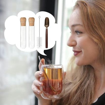 2 PCS Glass Loose Tea Infuser with Cork Lid Spoon Brush