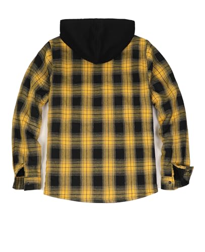ZENTHACE Men's Sherpa Lined Full Zip Hooded Plaid Shirt Jacket - color: Yellow and Black, size: X-Large