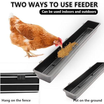 4 Pack Chicken Cage Tray Plastic Feeder No Waste Feed Trough for Chicken Duck Goose Small Poultry Livestock (Black, Length 19.7 inches)