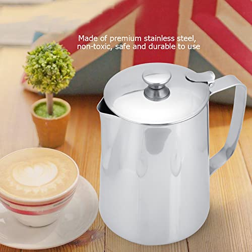 Stainless Steel Pitcher, 350ml Milk Pitcher with Lid，Stainless Steel Coffee Cup Mug Milk Frothing Jug for Latte Coffee Art for Office Kitchen (4.13in Height) - size: 11.8 Ounces