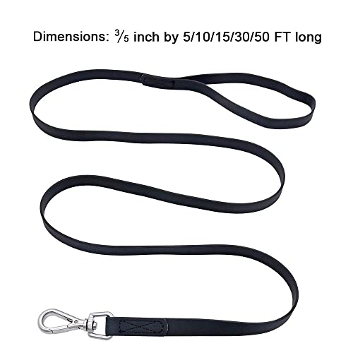 Waterproof Dog Training Leash 50FT 30FT 15FT 10FT 5FT Heavy Duty Recall Long Lead for Large Medium Small Dogs (15FT, Black) - color: Black, size: 15FT