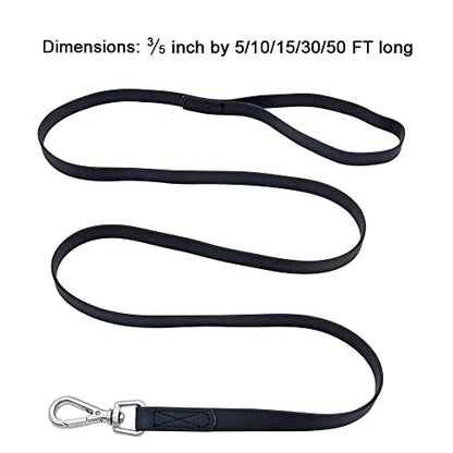 Waterproof Dog Training Leash 50FT 30FT 15FT 10FT 5FT Heavy Duty Recall Long Lead for Large Medium Small Dogs (15FT, Black) - color: Black, size: 15FT