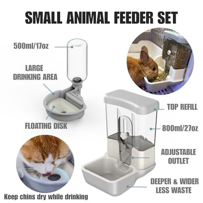 Automatic Pet Food Water Dispenser, Auto Gravity Pet Feeder Water Bottle Set for Crate, Feeding Station for Small Dog Cat Rabbit Guinea Pigs Chinchilla Ferret Hedgehog (Blue) - color: Blue