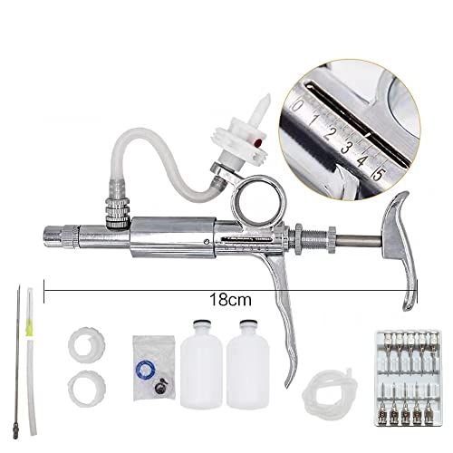 5ML Livestock Syringe Injection,Adjustable Continuous Injection Gun Semi-Automatic Syringe with 10 Needles for Horses, Cattle, Pigs, Sheep - size: 5ML