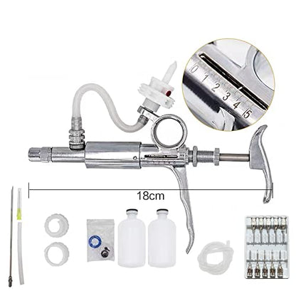 5ML Livestock Syringe Injection,Adjustable Continuous Injection Gun Semi-Automatic Syringe with 10 Needles for Horses, Cattle, Pigs, Sheep - size: 5ML