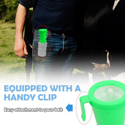 DQITJ 2 Pack Teat Dip Cup Non Reflow Nipple Cleaning Disinfection Dip Cup for Cow Sheep Goat (350ml, Green)