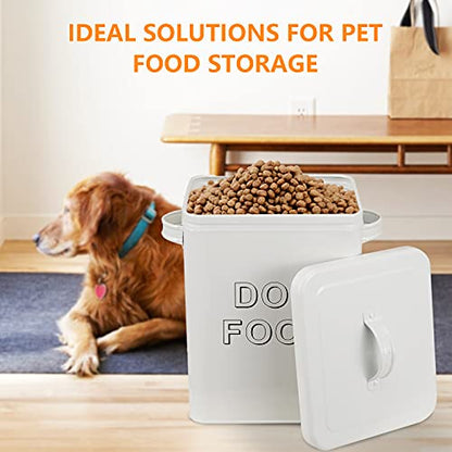 Pethiy airtight Dog Treat container bin and DOG Food Storage Tin with Lid With Handle |4-5 lbs Capacity | Serving Scoop Included -White - color: White(DOG FOOD)