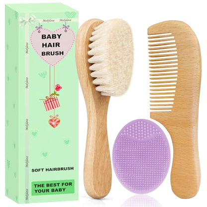 Baby Hair Brush and Comb Set for Newborns & Toddlers | Wooden Baby Brush Set with Soft Goat Bristles l Wood Comb l Purple Cradle Cap Brush| Ideal for Cradle Cap (3 Piece) - color: 3pcs(purple Cradle Cap Brush+hair Brush+wood Comb)