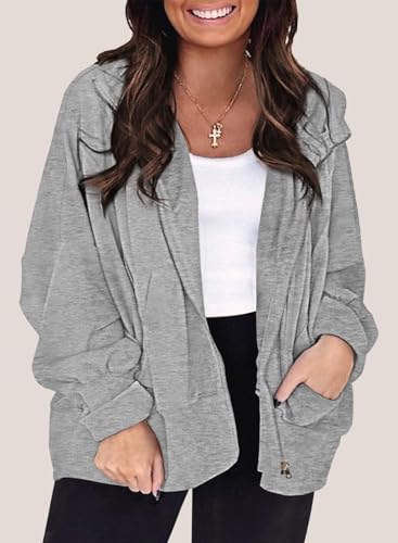 Eytino Women Plus Size Zip Up Hoodie Long Sleeve Oversized Sweatshirts - color: Gray, size: 2X