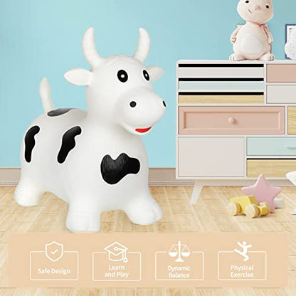 INPANY Bouncy Horse, Cow Hopper for Toddlers, Kid Gifts Toy, Pump Included | Eco-Friendly PVC, Low Center Gravity, Cute Cartoon Design, Load 100 Lbs, Learn & Exercise & Active Fun, Gifts for 1-3 Kids - color: White Bull
