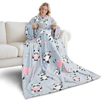Catalonia Wearable Blanket with Sleeves for Women & Men, Fleece Wrap Throw - color: Panda Grey