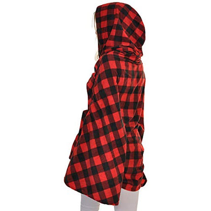 Angelina Women's Cozy Fleece Wearable Blanket or Blanket with Slipper Set - color: Black and Red Plaid Wearable Blanket, size: One Size Fits Most