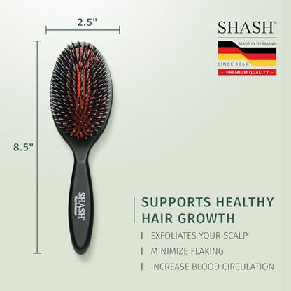 SHASH Since 1869 Hand Made In Germany - Nylon, 100% First Cut Boar Bristle Brush Suitable For Normal to Thick Hair - Gently Detangles, No Pulling or Split Ends - Softens Improves Texture, (Medium) - size: Medium