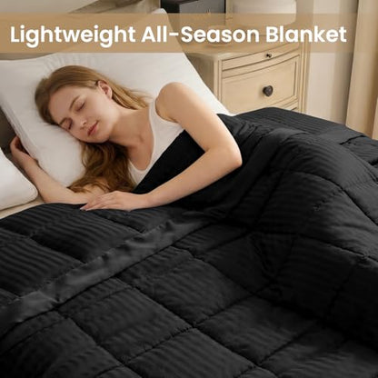 downluxe King Size Blanket with Satin Trim, Lightweight Down Alternative King Blanket for All Season, Machine Washable (Black, 108 x 90 Inch) - color: Black, size: King
