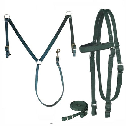 Majestic Ally Nylon Padded Equestrian Browband Headstall, Reins & BreastCollar Set for Horse- Full - color: Hunter Green