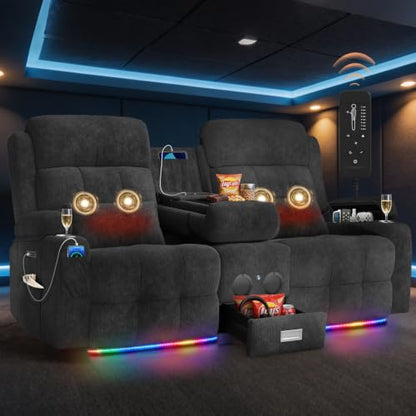 Power Reclining Loveseat Sofa with Flip Backrest Console - color: Fabric Gray, size: Power Loveseat