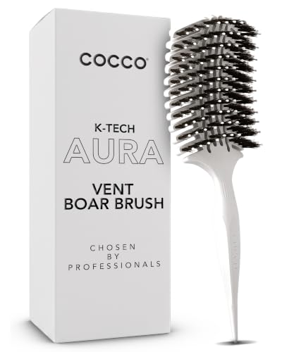 COCCO Aura Vent Boar Brush, Dual-Curved Design for Faster Drying - color: White