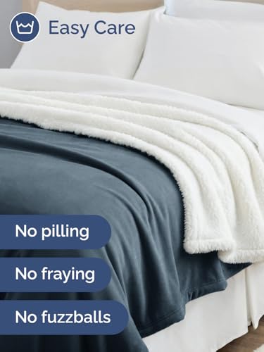 Sherpa Fleece Blanket Full Size - Reversible Blanket - Navy, 84" x 90" - color: 02 - Navy, size: Full (84" X 90")