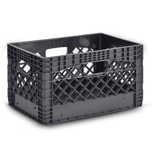 Juggernaut 6 Pack 24 Quart Storage Crate, Milk Crate Plastic Basket - color: Black, size: 24 Quart, 6-Pack