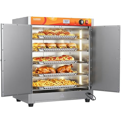 CAMMOO 133Qt 5-Tier 900W Electric Food Warmer with LED Light and 304 Blued Stainless Steel Heating Element, Commercial-Graded All Stainless Steel, Adjustable Shelf, Countertop Heated Holding Cabinet