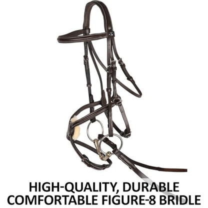 Schneiders Figure 8 English Jump Bridle for Horses Buffalo Leather | Fancy Stitching | Comfort Crown | Non-Slip Reins Included | Adjustable Fit - size: Cob Size